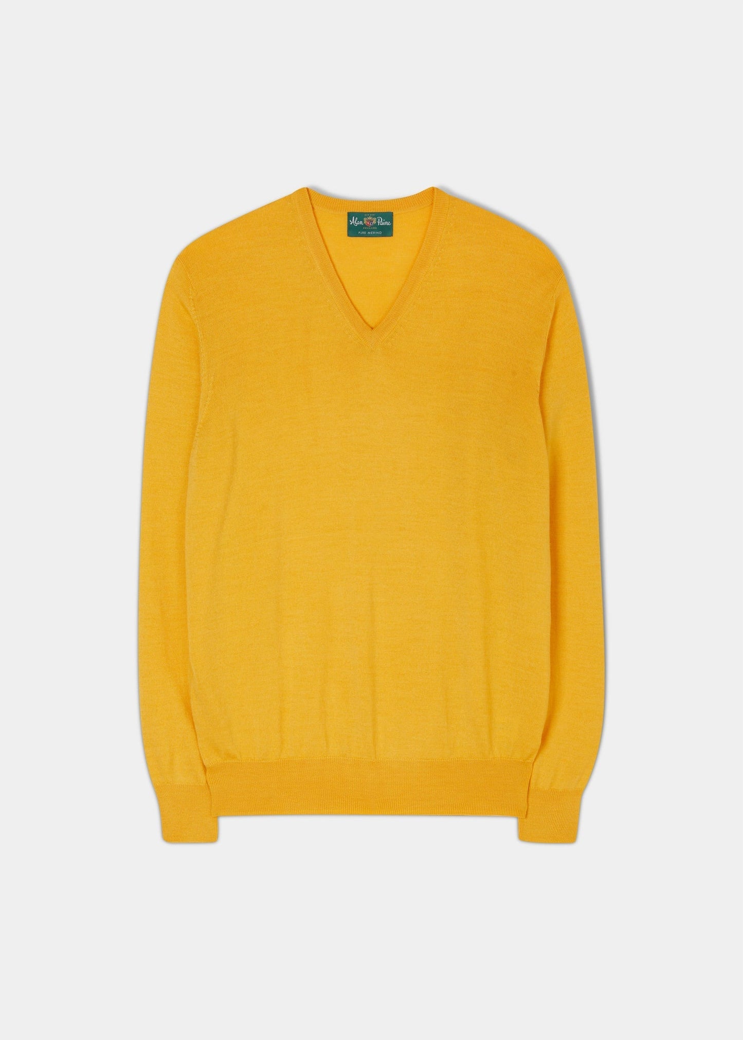 Mens vee neck merino wool jumper in sunrise