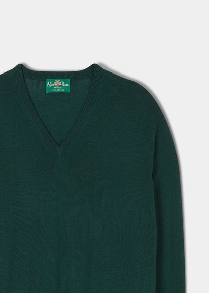 Millbreck Men's Merino Wool V Neck Jumper in Green