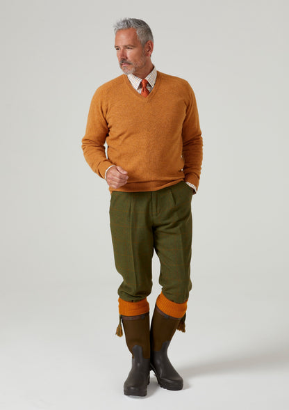 Streetly Men's V Neck Jumper In Gazelle - Classic Fit