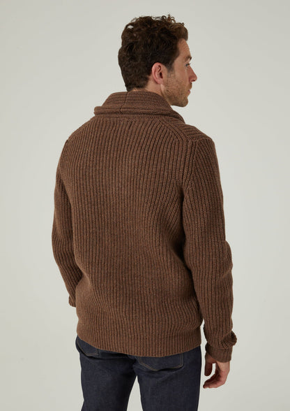 Usworth Men's Shawl Collar Lambswool Jumper In Tobacco - Regular Fit